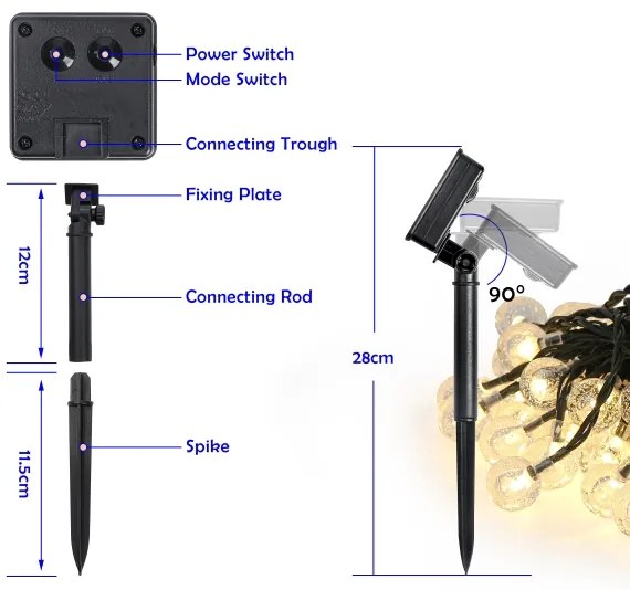 Brilagi- LED napelemes díszfüzér BUBBLE, 200 db LED, 8 funkciós, 20 m, IP65, meleg fehér