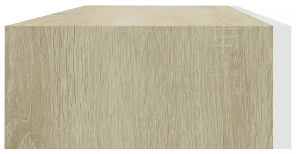 tölgyszínű és fehér MDF fiókos fali polc 60 x 23,5 x 10 cm