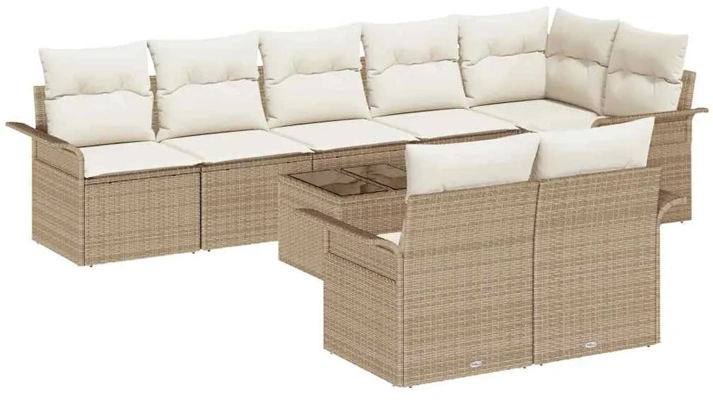 Kerti Kanapé Szett párnával tárolóval 9 pcs Bézs Poli rattan