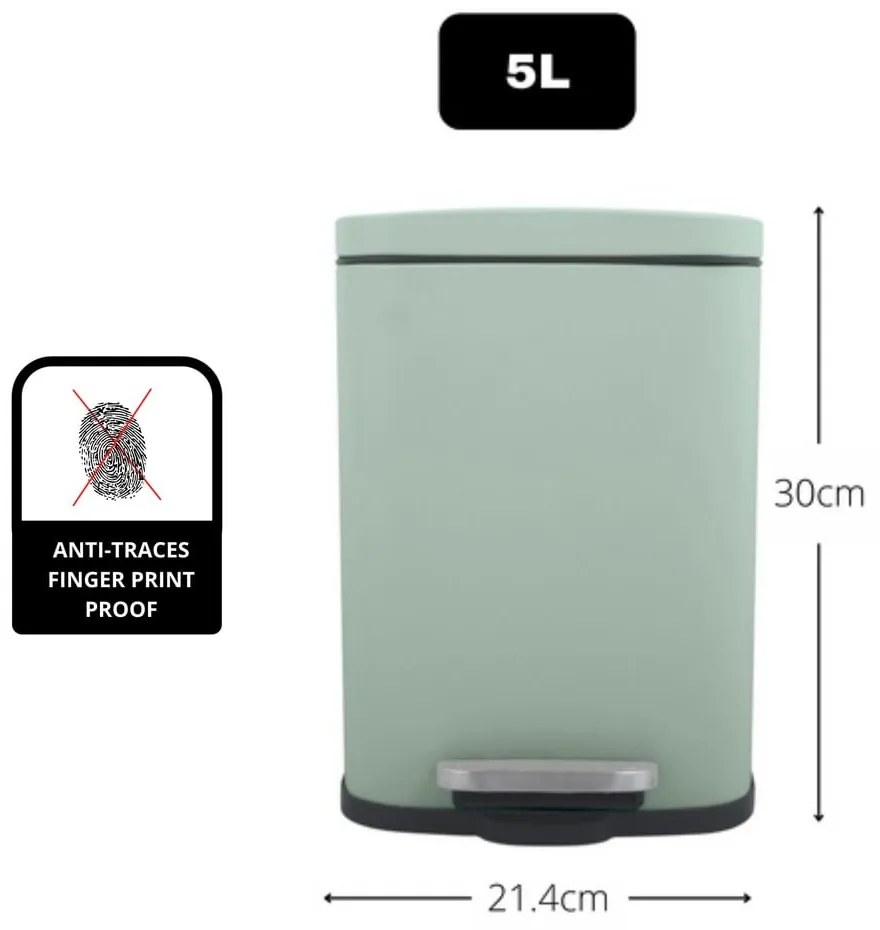 Mentazöld acél pedálos szemetes 5 l Akira – Spirella