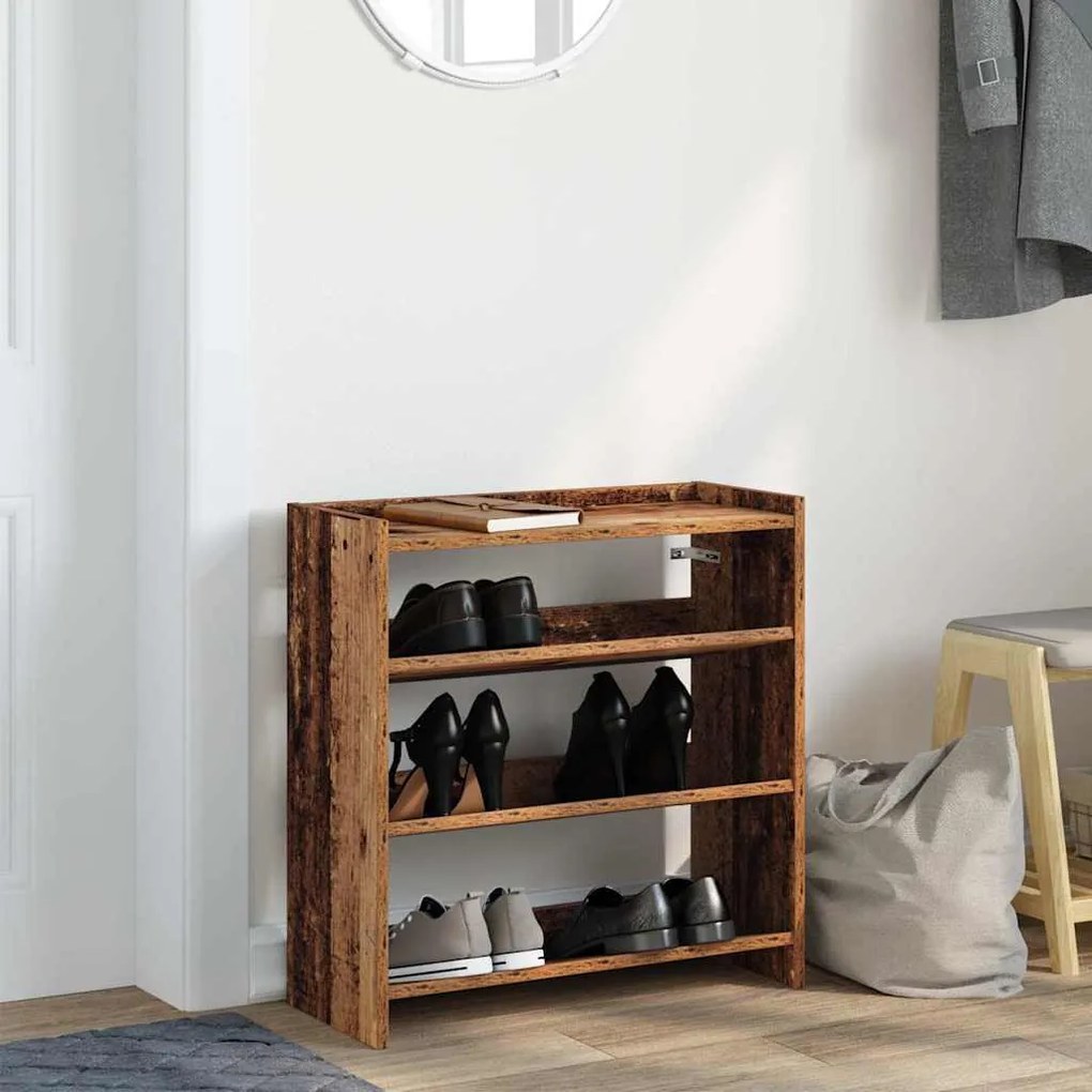 antik fa szerelt fa cipőtartó 60x25x62 cm