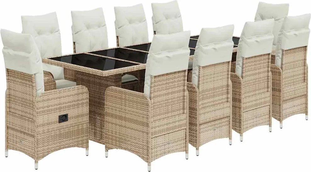 vidaXL 11 részes bézs polyrattan kerti bisztrógarnitúra párnákkal