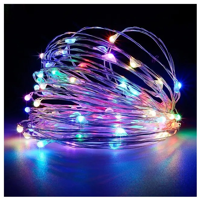 100 micro LED-es  elemes dekor fényfüzér, tündérfény, időzíthető 6/18 órás, színes RGB, 5 m