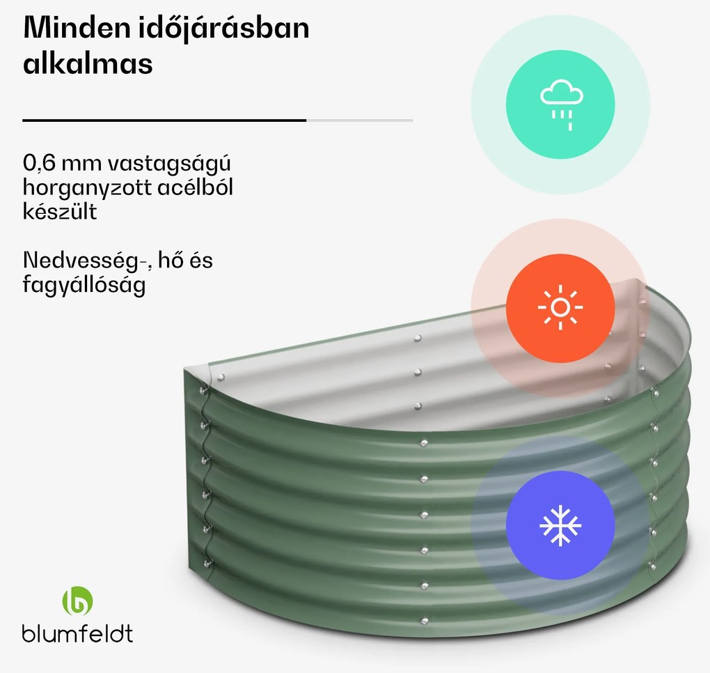 Blumfeldt High Grow Half Circle, félkör alakú magaságyás, 105x43x60 cm, hullámos acéllemezből, egyszerű összeszerelés, rozsda- és fagyálló
