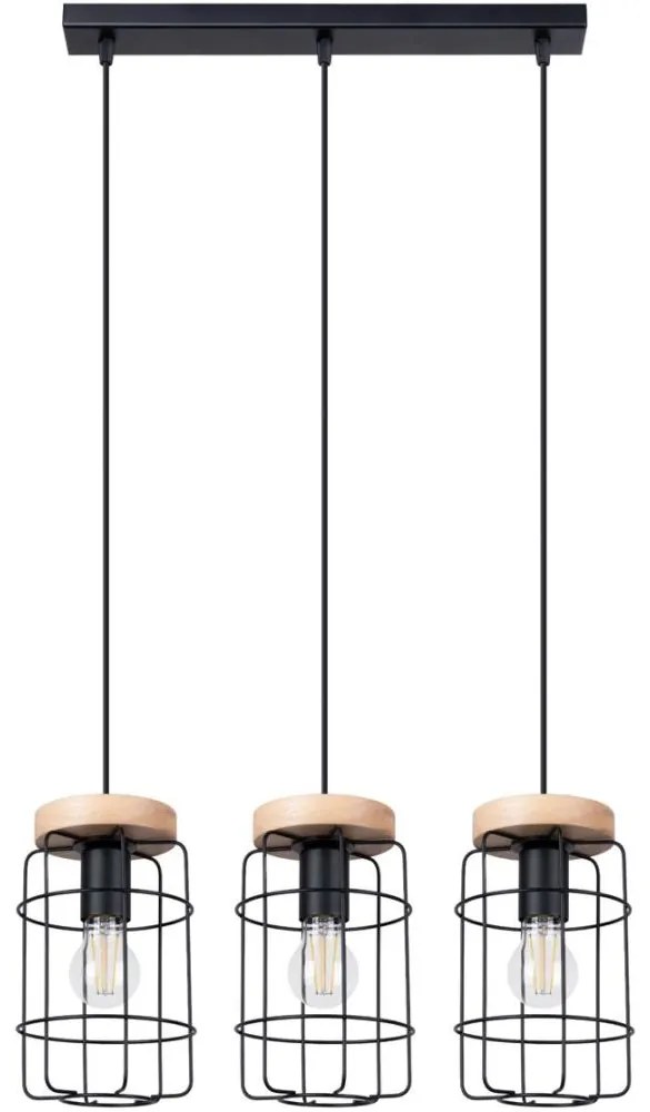 Sollux SL.1264 - Csillár zsinóron GOTTO 3xE27/15W/230V fekete