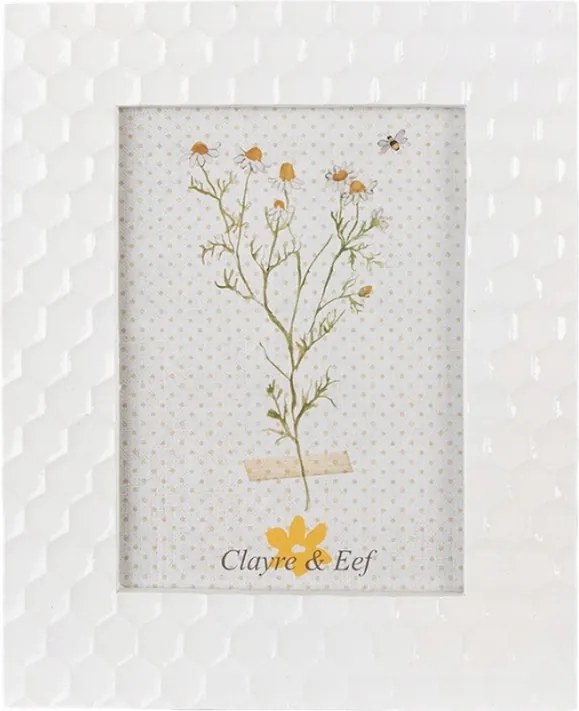 Fehér antik képkeret méhsejt díszítéssel 13x18 cm