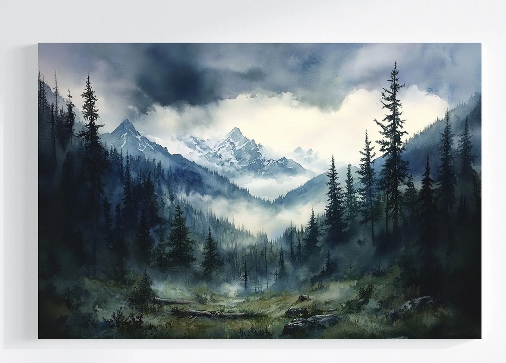 Vászonkép Canvas Tájkép Hegyek Csúcsok Erdő Ég Felhők Vihar 120x80