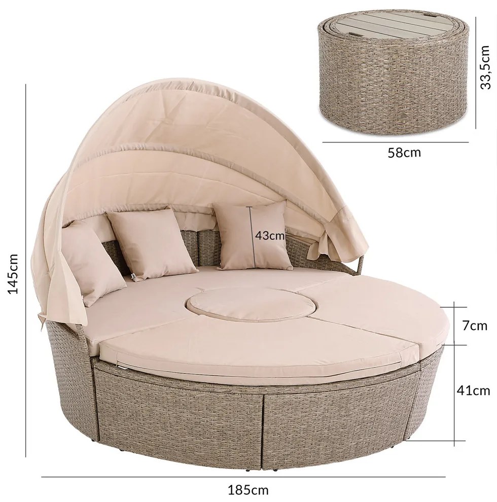 Deuba Rattan kerti ágy LAZY Ø185 cm - krém