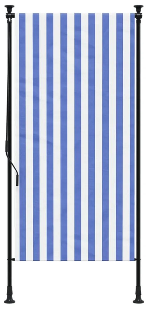 kék és fehér szövet és acél kültéri roló 100 x 270 cm