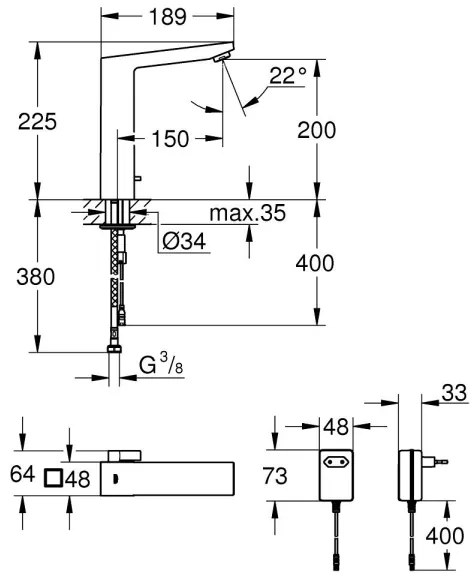 GROHE 36440000 - Infravörös elektronikus mosdócsaptelep EUROCUBE E DN 15, króm