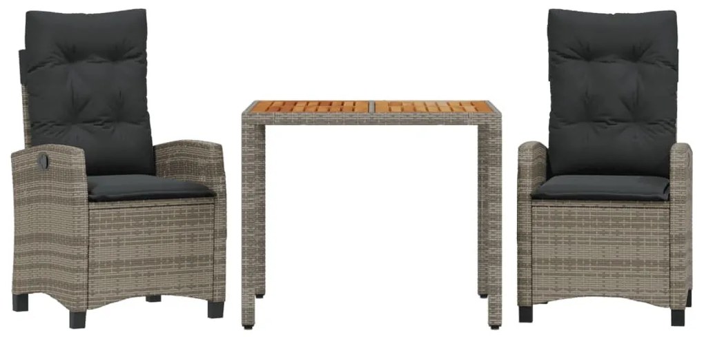 3 részes szürke polyrattan kerti étkezőgarnitúra párnával