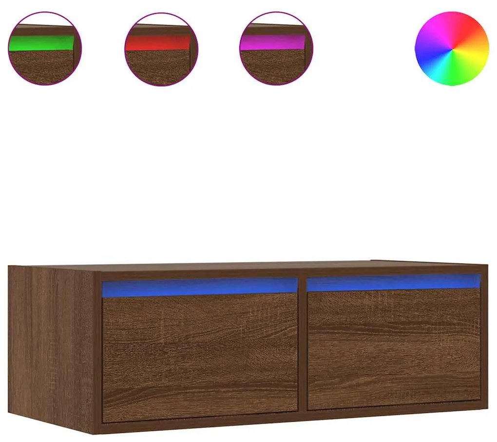 TV szekrény LED világítással barna tölgyfa 75x35,5x25 cm