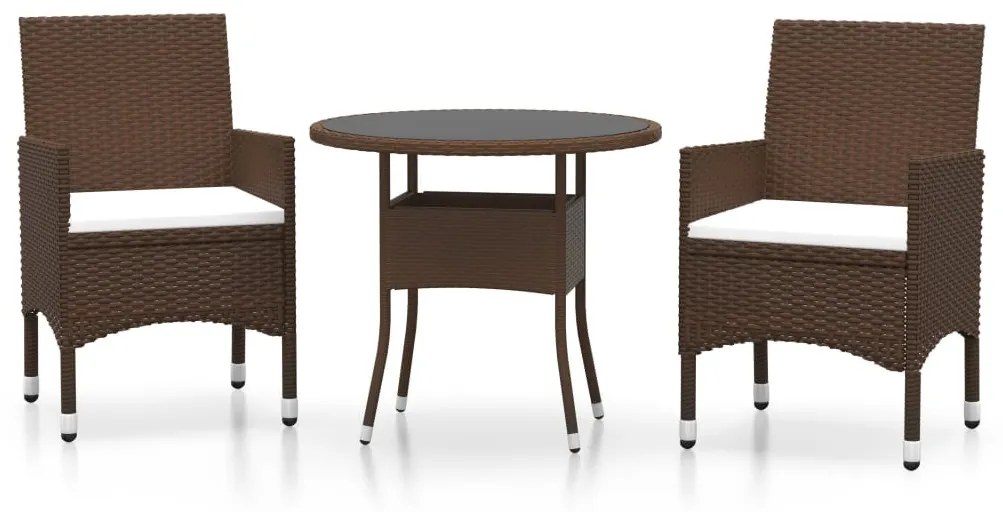 3 részes barna polyrattan kerti étkezőgarnitúra