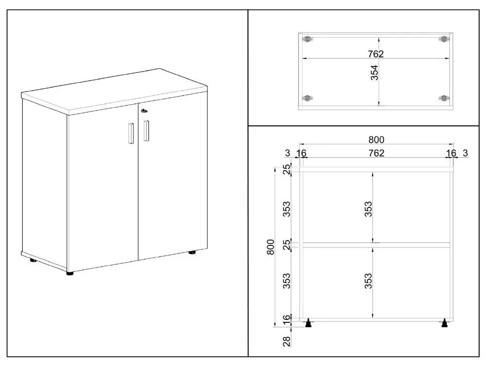 SimpleOffice alacsony szekrény 80 x 40 x 80 cm, nyír
