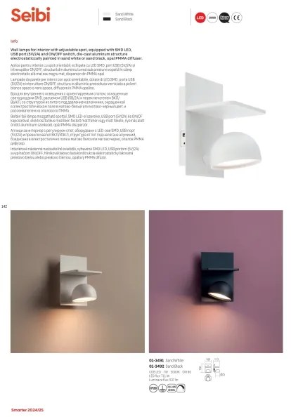 Redo 01-3491 - LED Fali spotlámpa SEIBI LED/7W/230V USB CRI 90 fehér