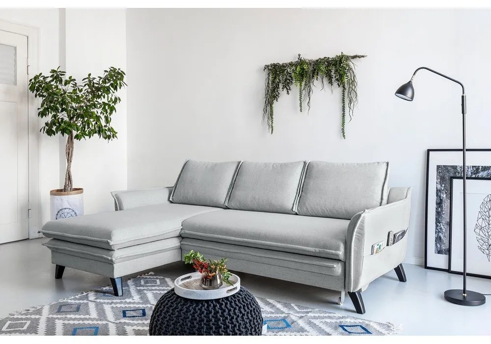 Charming Charlie világosszürke kinyitható sarokkanapé, bal oldali - Miuform