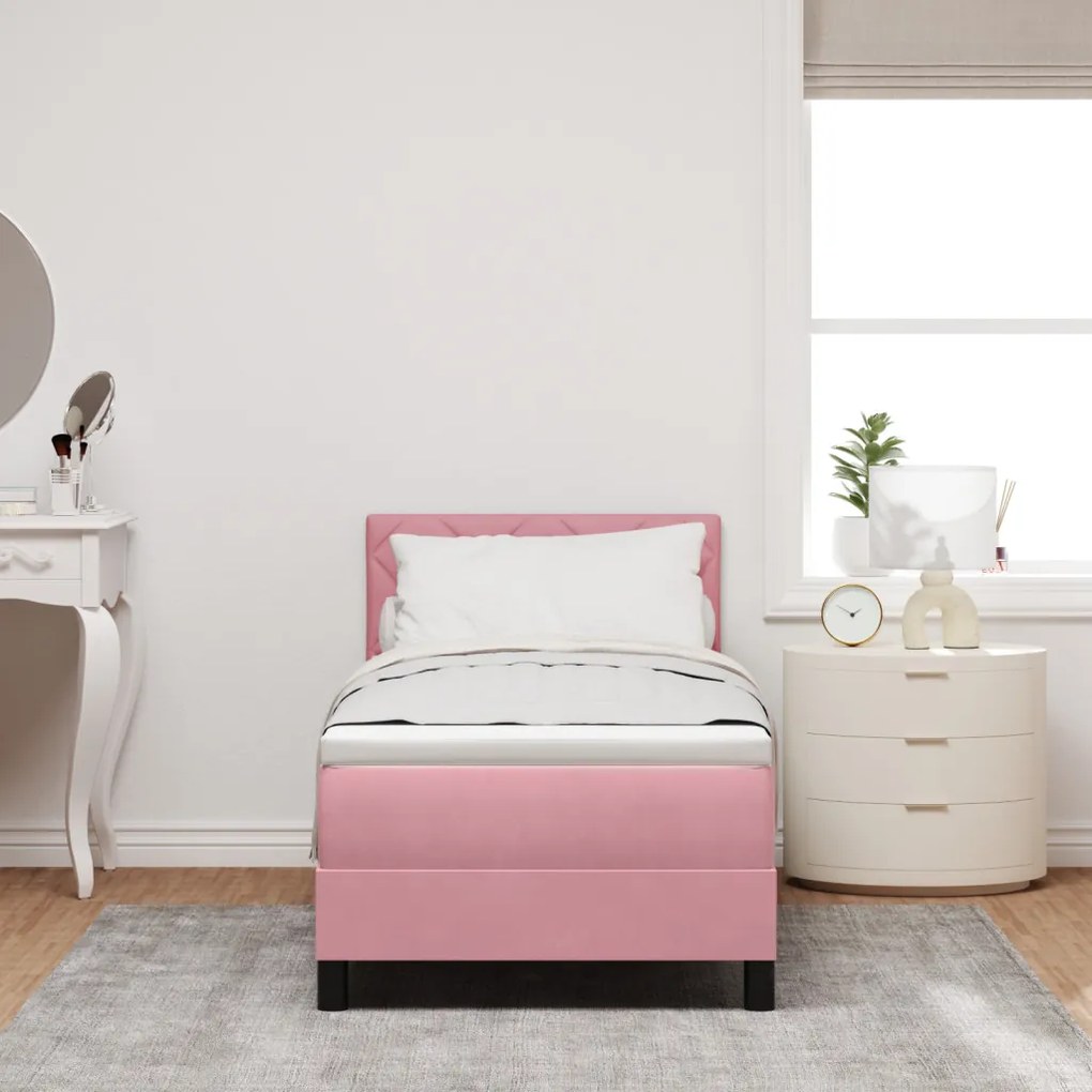 vidaXL Boxspring Ágy Mattal és LED Világítással Rózsaszín 80x200 cm Bársonyos
