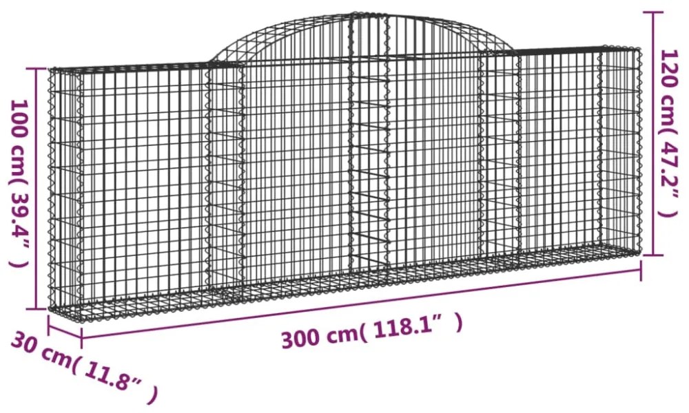 10 db íves horganyzott vas gabion kosár 300 x 30 x 100/120 cm