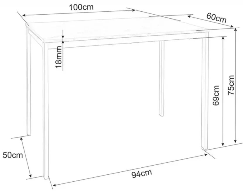 Étkezőgarnitúra 1 + 4, fekete asztal RAMOD 100x60 cm márvány dekor + zöld TURIN szék fekete lábakkal