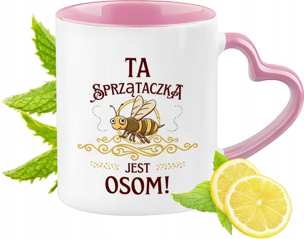 Takarítónői bögre Rózsaszín, szív alakú füllel Kávé ajándék