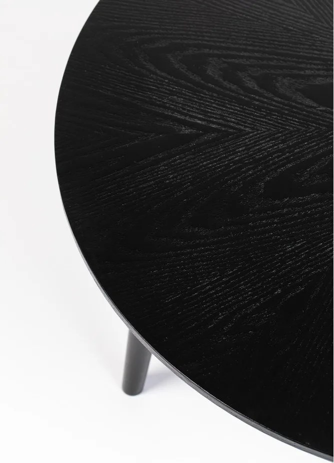 Fekete kerek dohányzóasztal tölgyfa dekorral ø 80 cm Fabio – White Label