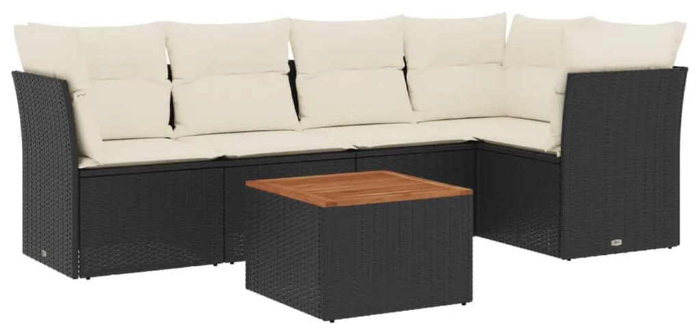 6 részes fekete polyrattan kerti ülőgarnitúra párnákkal