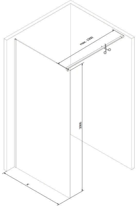 Mexen Kioto, Walk-In zuhanyparaván 110 x 200 cm, 8 mm-es tükörmintás üveg, grafit profil, 800-110-101-95-50