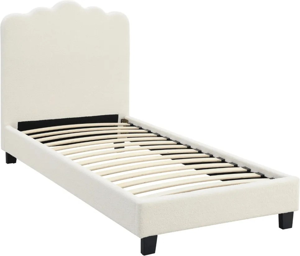 Ágy 90x200 cm méretben, krém színben, bouclé kárpittal CRATER