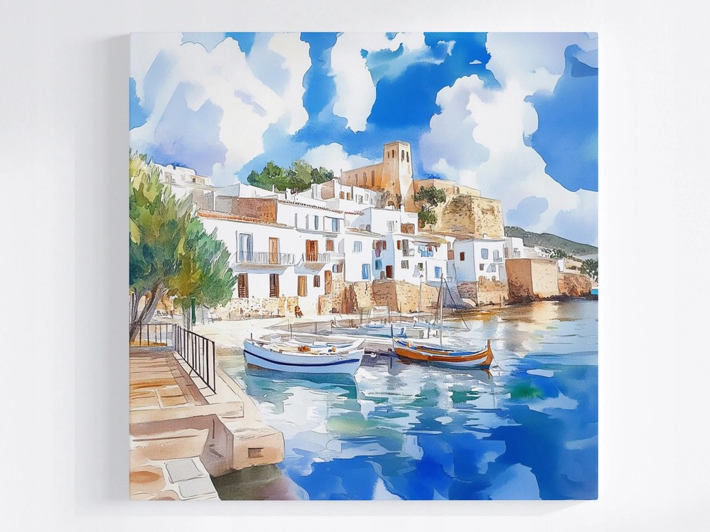 Vászonkép Canvas Spanyolország Ibiza Város Kikötő Hajók Tenger 80x80