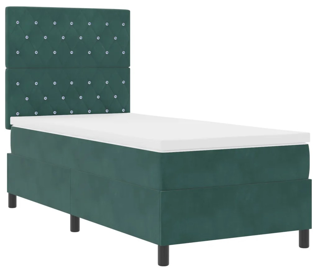 Boxspring Ágy Mattal & LED Sötét Zöld 90x200 cm Bársony