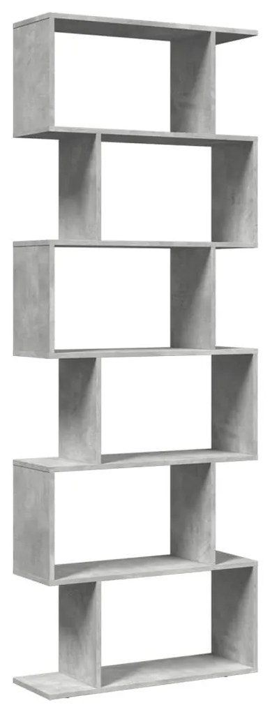 6 szintes betonszürke fa térelválasztó könyvespolc 70x24x193 cm