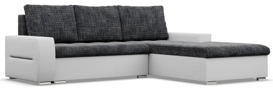 Toronto sarokkanapé, 2 ágyneműtartóval, fonott + műbőr, jobboldali, sötétszürke - fehér