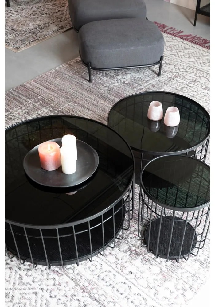 Fekete kerek dohányzóasztal üveg asztallappal 80x80 cm Lance – White Label