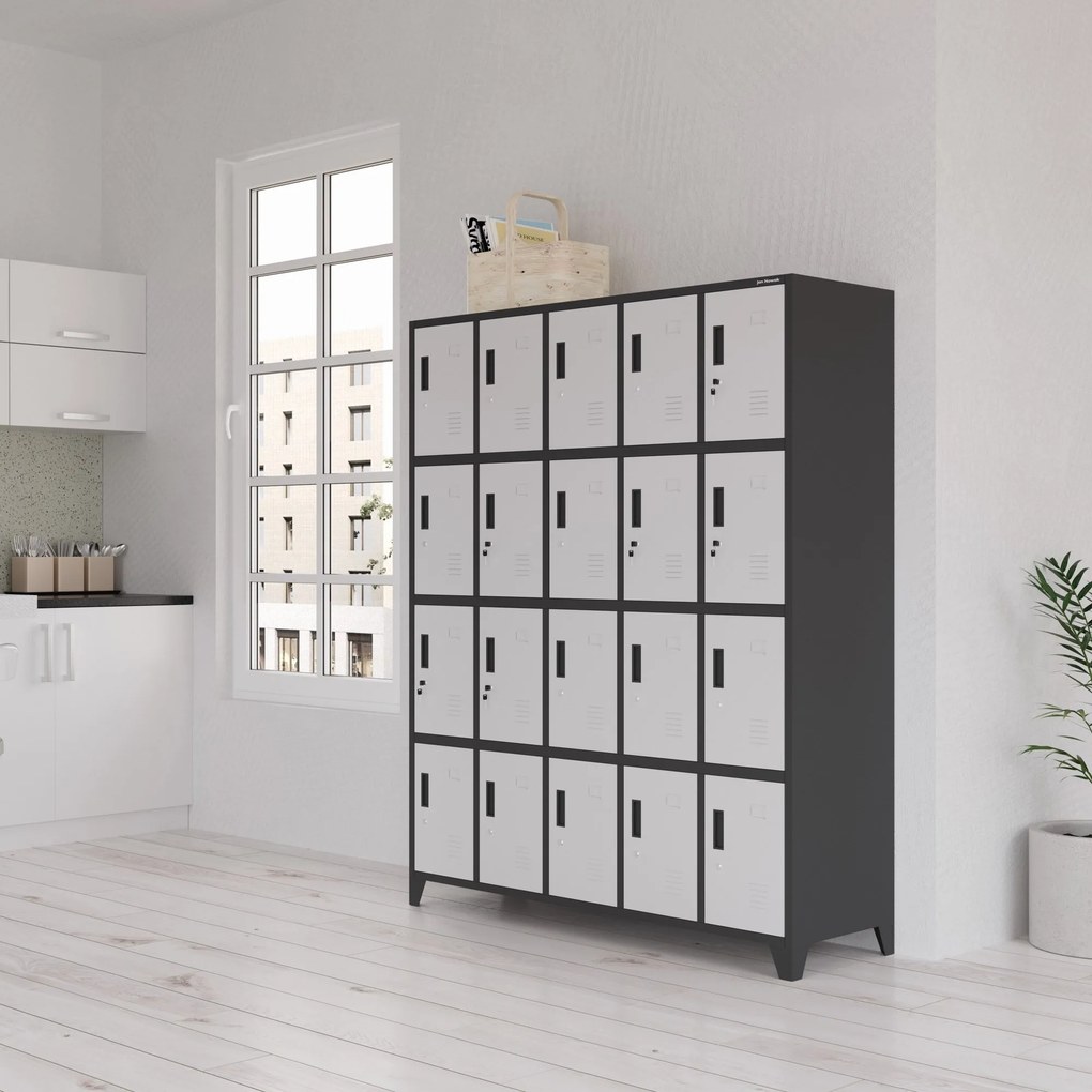 Rekeszes szekrény ROBERT, 1360 x 1720 x 450 mm, antracit-fehér