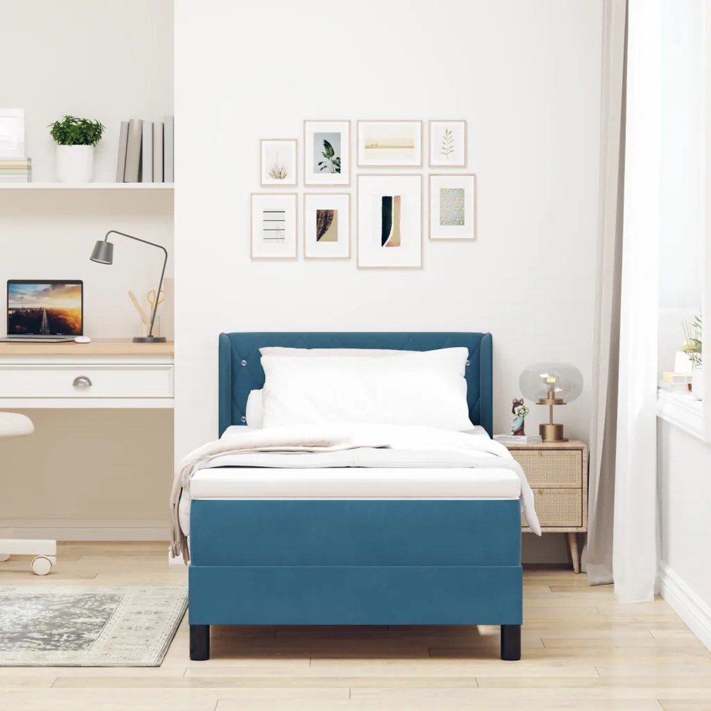 Boxspring Ágy Matrac nélkül Sötétkék 90x190 cm Bársony
