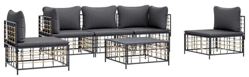 6 részes antracitszürke polyrattan kerti ülőgarnitúra párnákkal