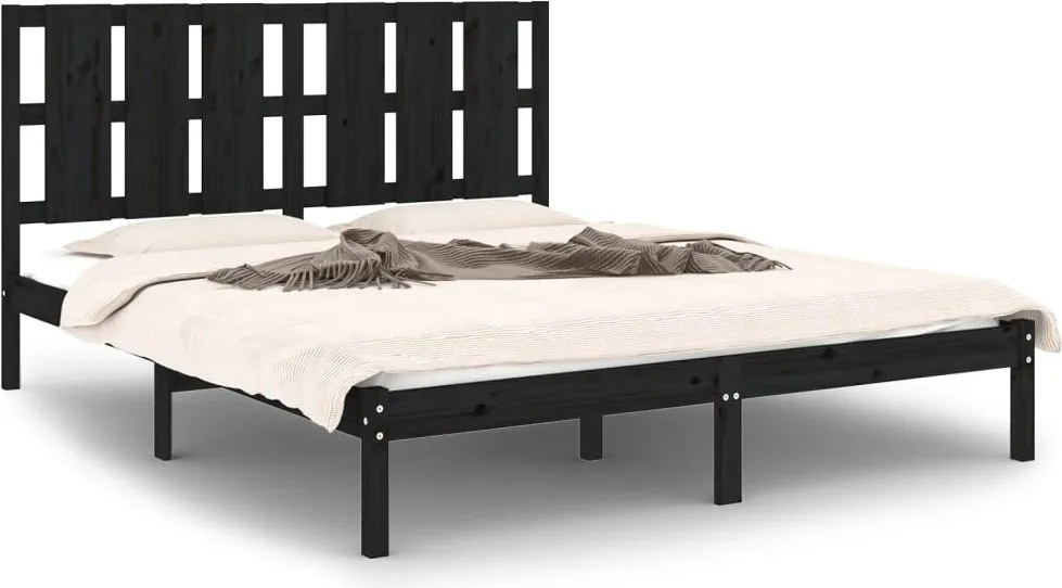 vidaXL King Size fekete tömör fa ágykeret 150 x 200 cm