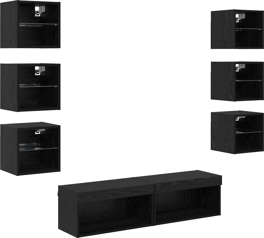 vidaXL TV szekrény LED -es lámpákkal fiókkal 8 pcs Fekete tölgy Üveg