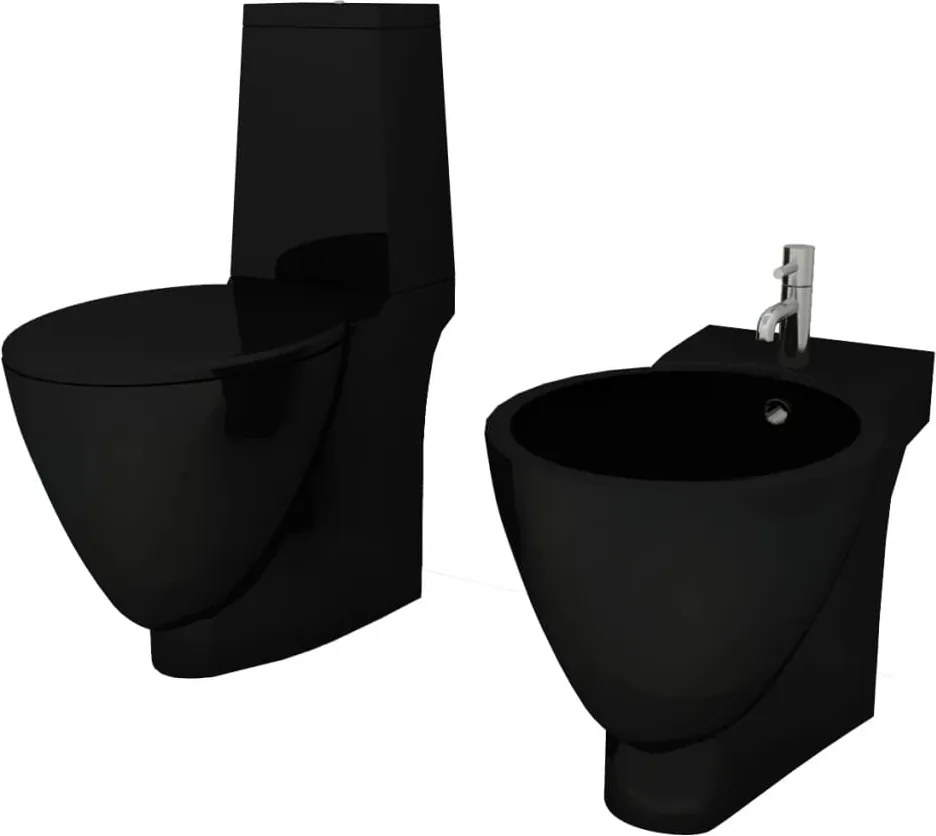 vidaXL Fekete kerámia WC és bidé szett