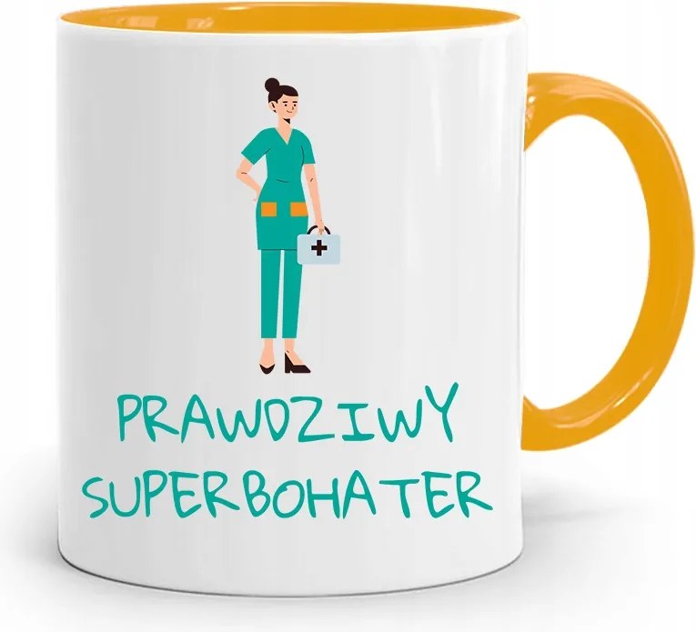 Sárga Bögre Ápolónőnek Igazi Hős nyomott mintával