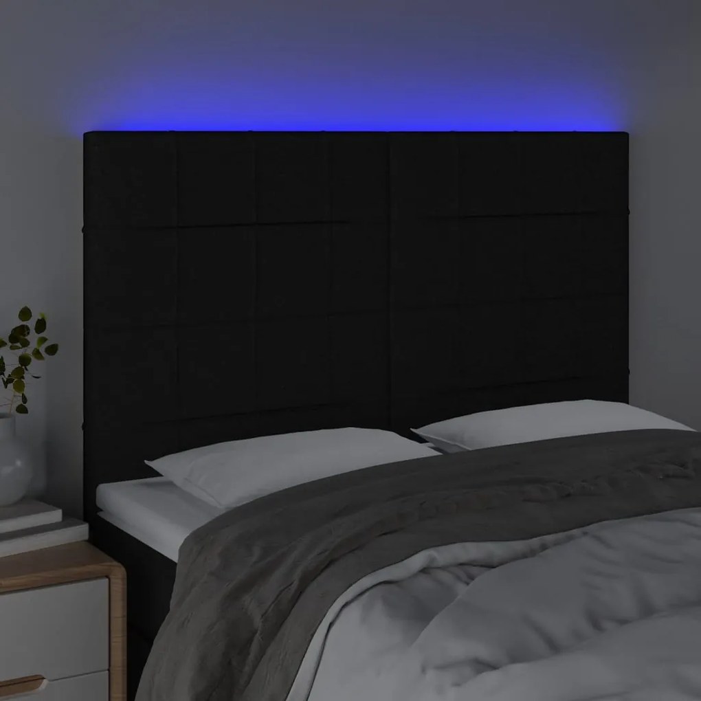 fekete szövet LED-es fejtámla 144x5x118/128 cm