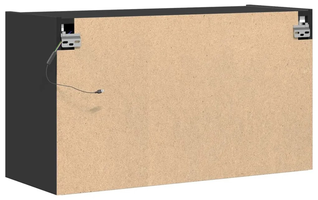 fekete fali TV-szekrény LED-világítással 80x31x45 cm