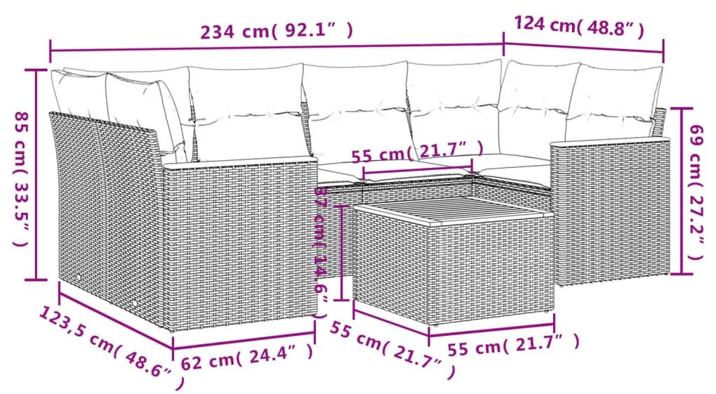 7 részes szürke polyrattan kerti ülőgarnitúra párnákkal