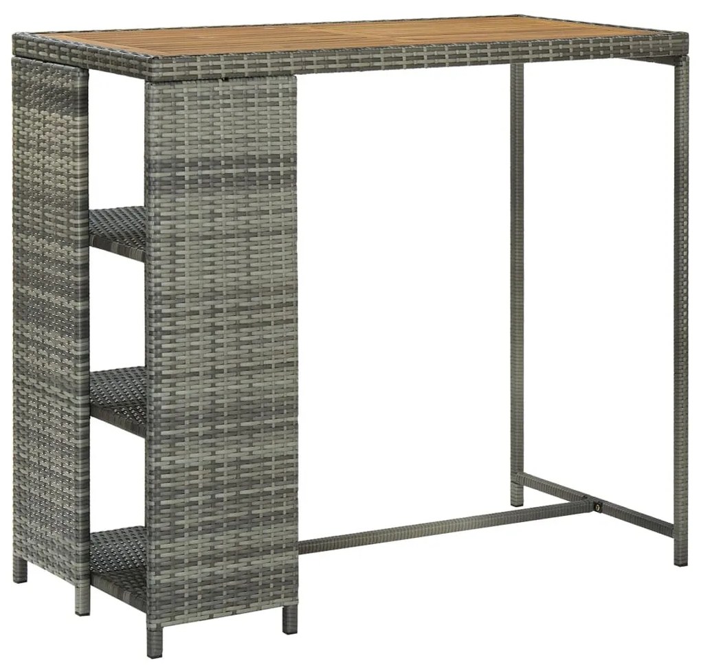 Szürke polyrattan bárasztal tárolópolccal 120 x 60 x 110 cm