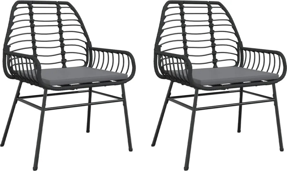 vidaXL 2 db fekete polyrattan kerti szék párnával