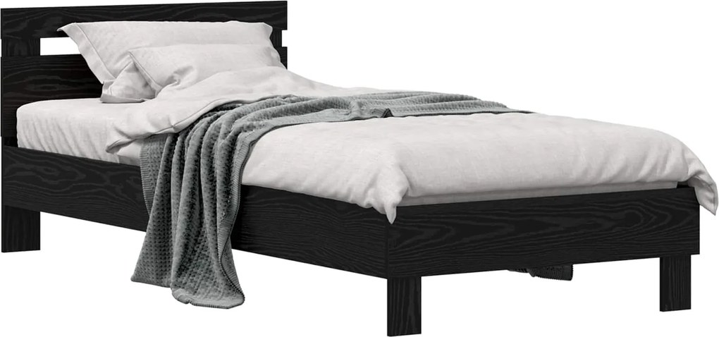 vidaXL Ágykeret fejtámlával Fekete tölgy 98.5 x 200 cm Faanyag