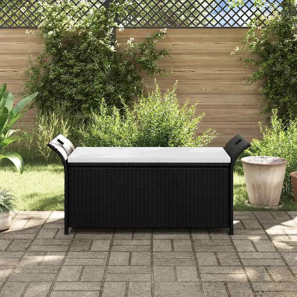 Barna polyrattan tárolópad párnával 138 cm