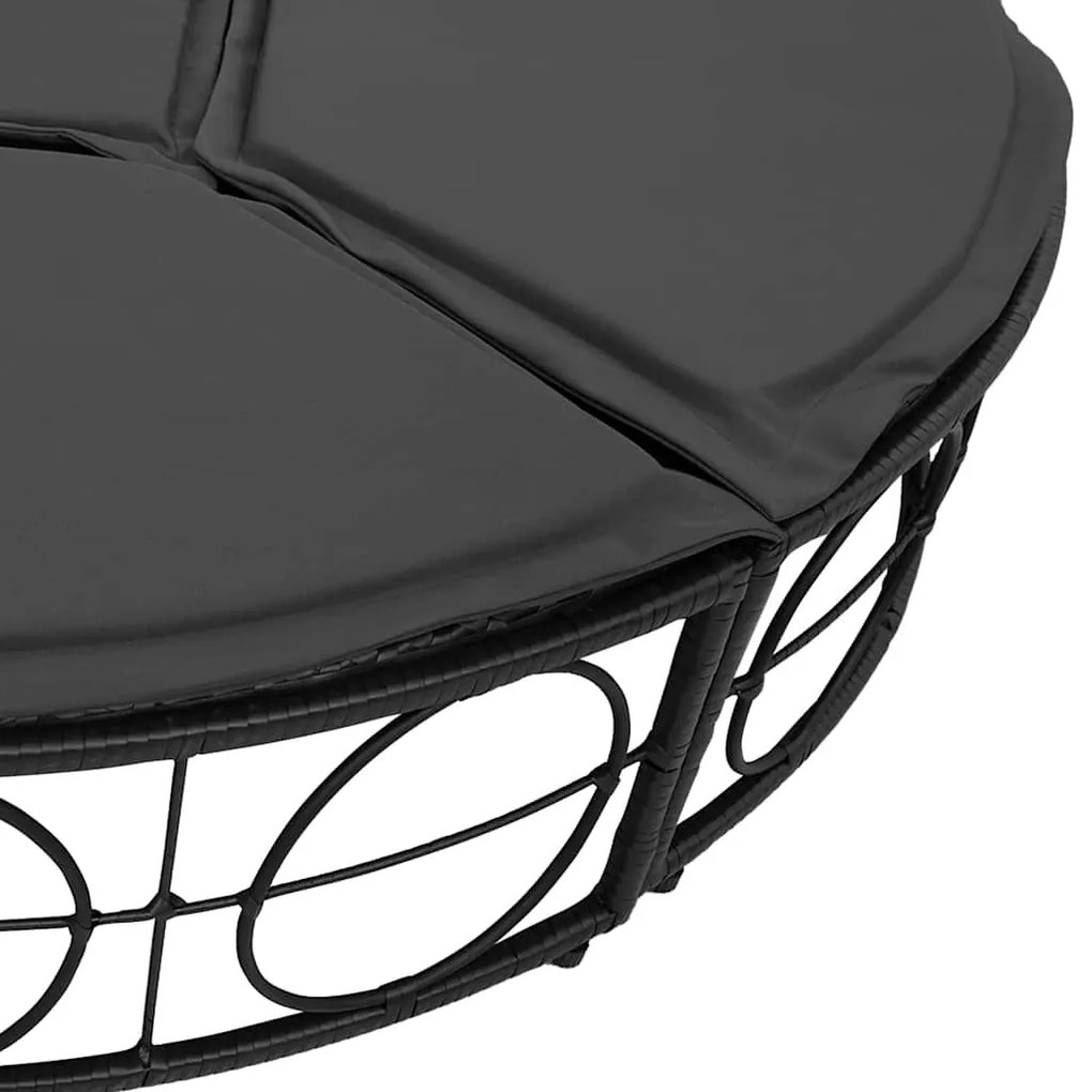 fekete polyrattan kültéri napozóágy baldachin nélkül