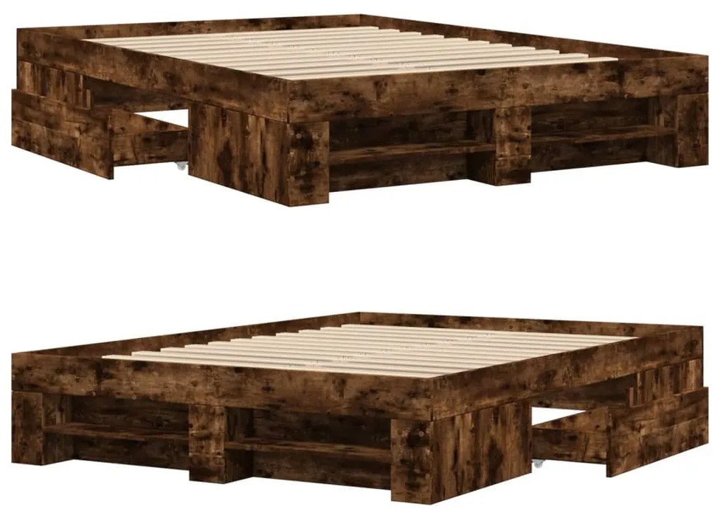 füstös tölgy színű szerelt fa ágykeret matrac nélkül 120x200 cm