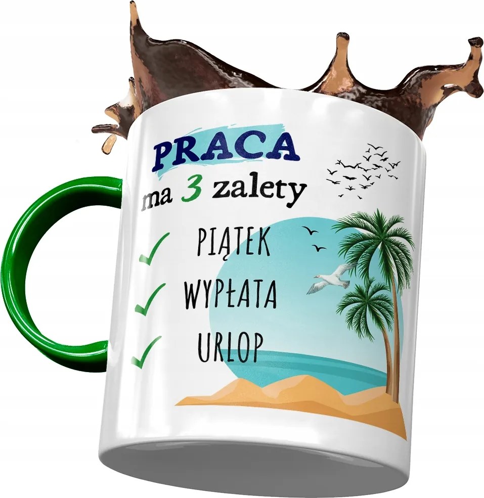 Bögre Zöld Vicces Munka 3 Előnye Van Ajándék Nyomtatott Fotóval